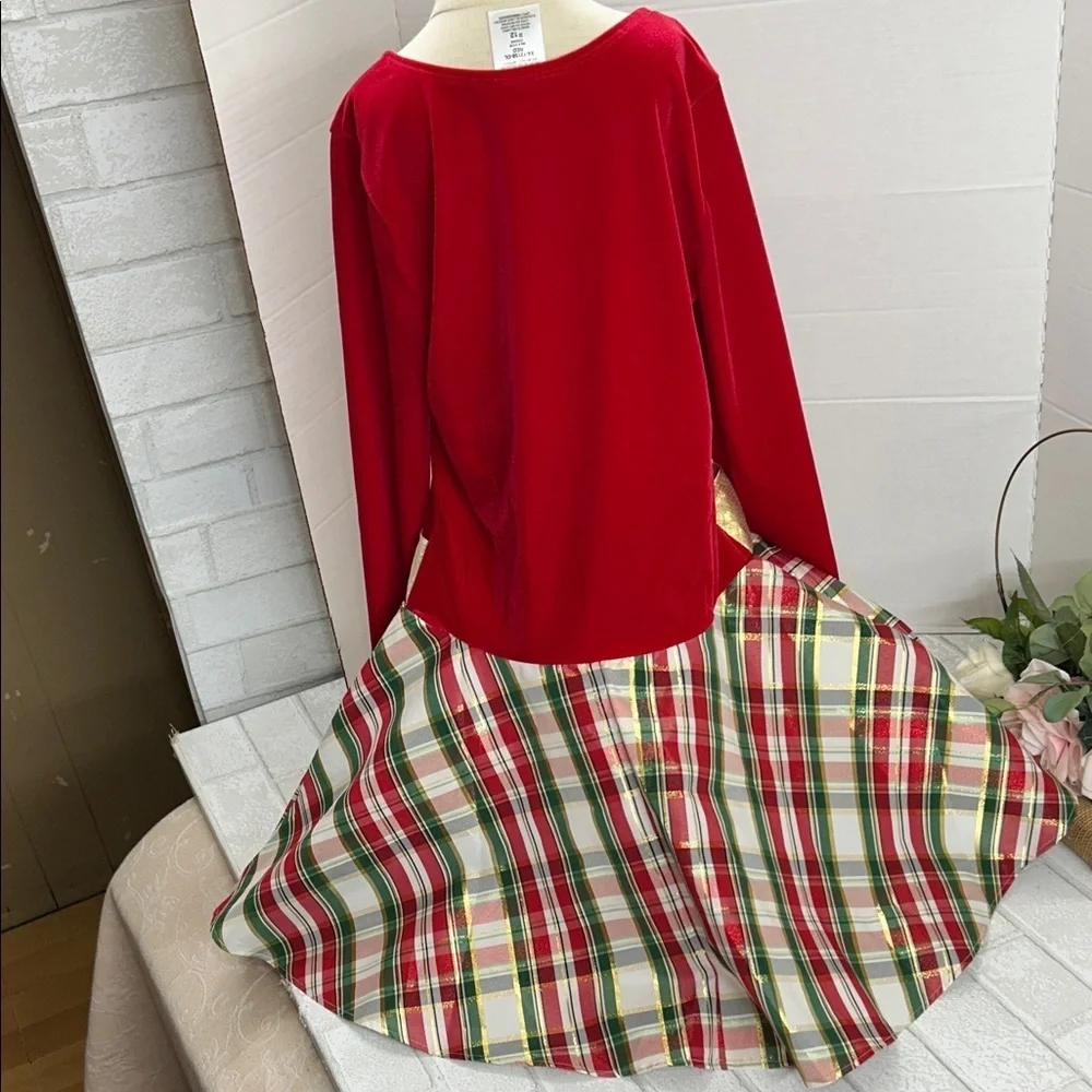 Red and Gold Plaid Dress with Bow